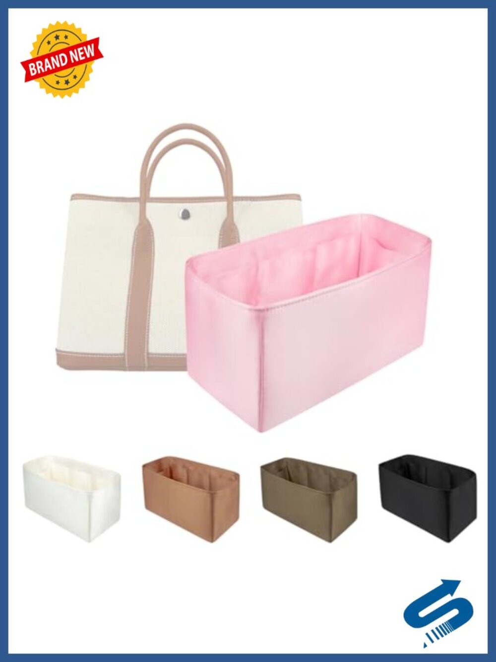 Satin Handbag Organizer Insert, Waterproof with Multiple Compartments, Fits